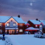 Street with houses in winter scene