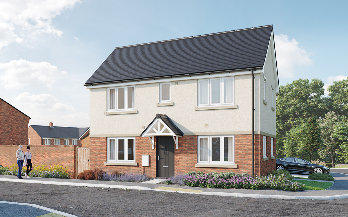 The Pine, 3 bed house with white render at Cheslyn Park