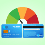 Credit card with credit score dial from green to red